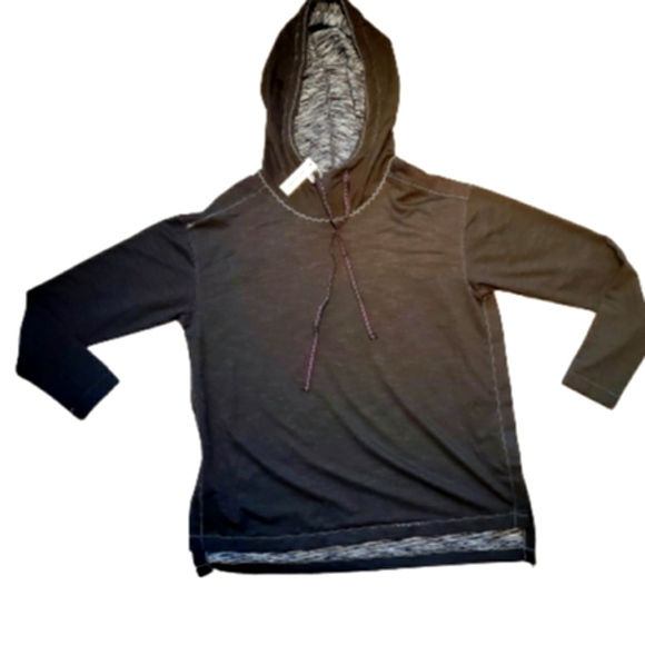 Max Studio Black Funnel Neck Hooded Pullover Sweatshirt Size Small - Picture 5 of 12